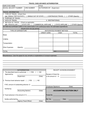 Travel Cash Advance Authorization