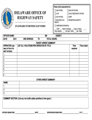 Standard Overtime Slip Form