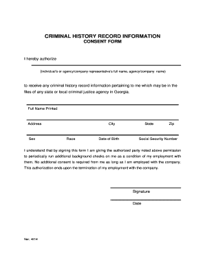 Georgia Criminal History Record Consent Form