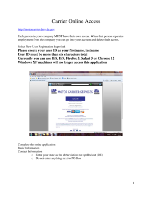 Delaware Motor Carrier Online Access Registration