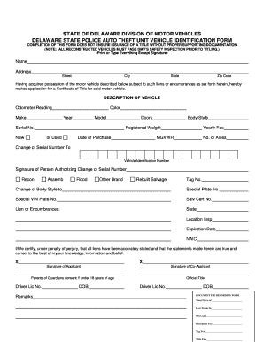Delaware Vehicle Identification Form