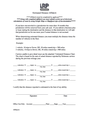 Estimated Distance Affidavit