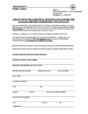 Alabama Driver License Renewal Application