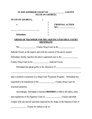 Order of Transfer for Pre-Adjudicated Drug Court