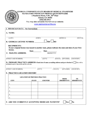Georgia Physician Profile Questionnaire
