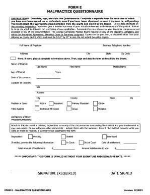 Georgia Malpractice Questionnaire