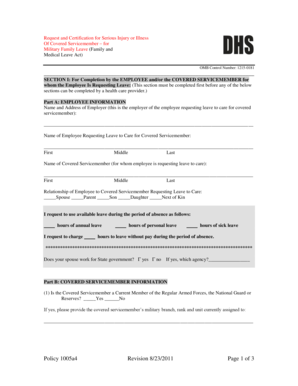 Request and Certification for Serious Injury or Illness of Covered Servicemember