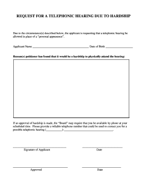 Request for Telephonic Hearing Due to Hardship