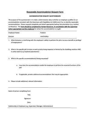 Reasonable Accommodation Request Form