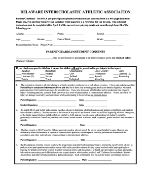 Delaware Interscholastic Athletic Association Pre-Participation Physical Evaluation and Consents Form