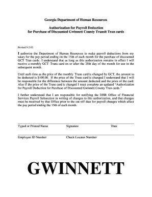 Georgia Payroll Deduction Authorization for Transit Cards