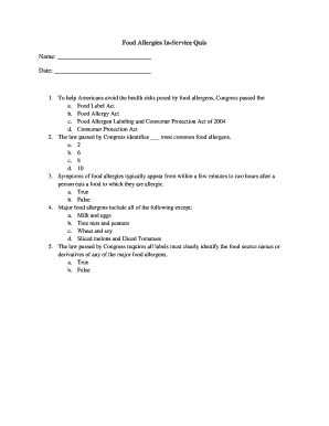 Food Allergies In-Service Quiz