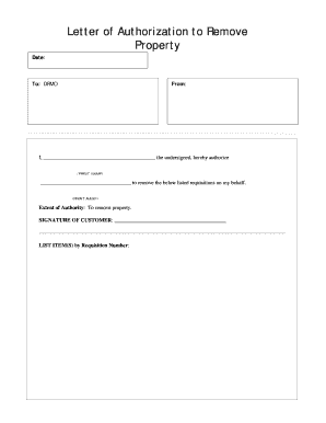 Letter of Authorization to Remove Property