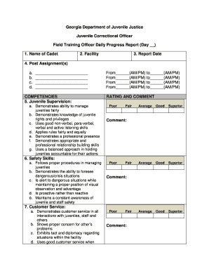 Georgia Juvenile Correctional Officer Daily Progress Report
