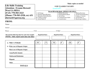 Life Skills Training Report Form
