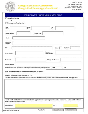 Georgia Real Estate Continuing Education Credit Application