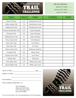 Delaware State Parks Trail Challenge Registration Form