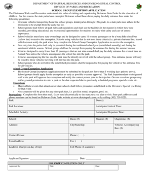 Delaware School Group Exemption Application