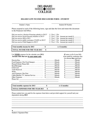 Low Income Disclosure Form - Student
