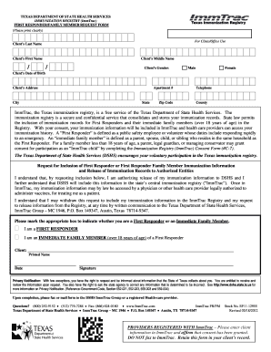 Texas First Responder Immunization Registry Request Form
