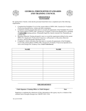 Firefighter II Certification Form