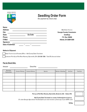 Georgia Forestry Commission Seedling Order Form
