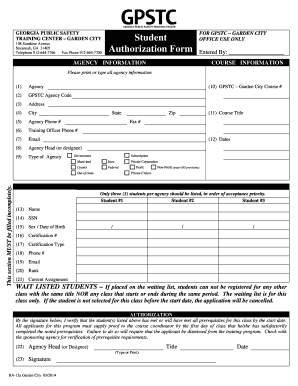 Georgia Public Safety Training Authorization Form