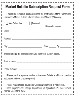 Farmers and Consumers Market Bulletin Subscription Request Form