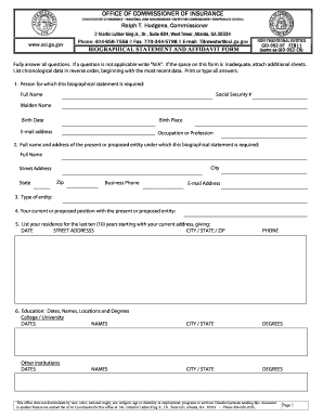 Georgia Biographical Statement and Affidavit Form