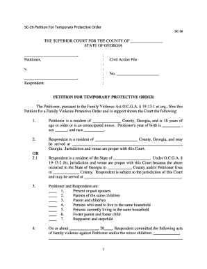 Georgia Temporary Protective Order Petition