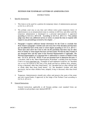 Petition for Temporary Letters of Administration