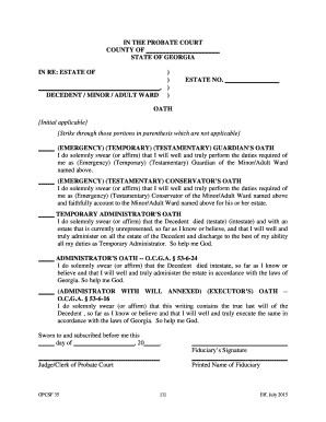 Georgia Guardian/Conservator/Administrator Oath Form