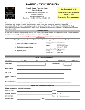 Georgia World Congress Center Payment Authorization Form