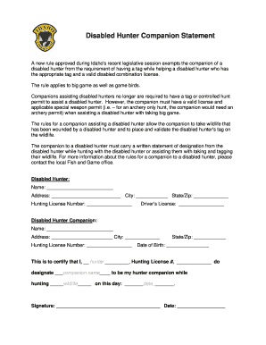 Disabled Hunter Companion Statement