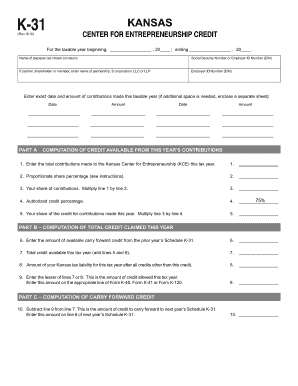 Kansas Entrepreneurship Credit Form K-31