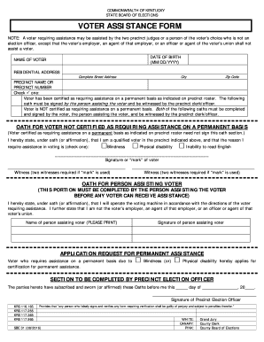 Kentucky Voter Assistance Form