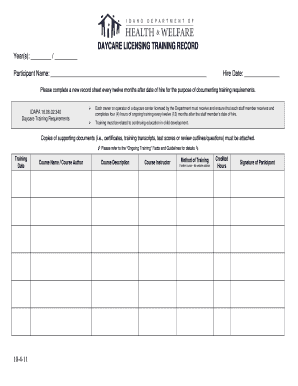 Daycare Licensing Training Record