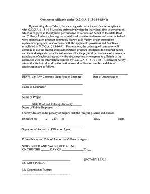 Contractor Affidavit O.C.G.A. § 13-10-91(b)(1)