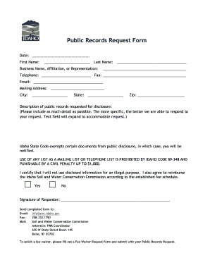 Idaho Public Records Request Form