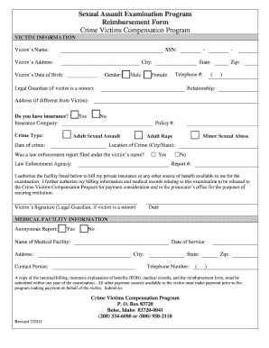 Sexual Assault Examination Reimbursement Form