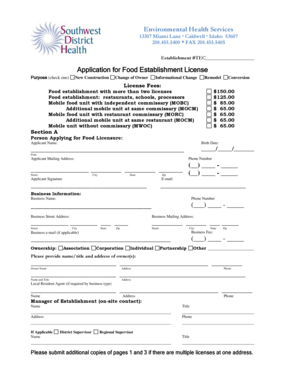 Idaho Food Establishment License Application