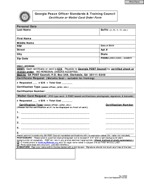 Georgia POST Certificate or Wallet Card Order Form