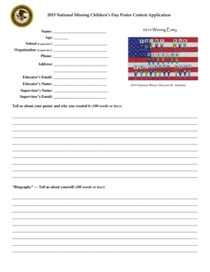 2015 National Missing Children’s Day Poster Contest Application