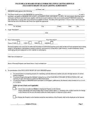 Palm Beach Board of Realtors Exclusive Right of Sale Listing Agreement