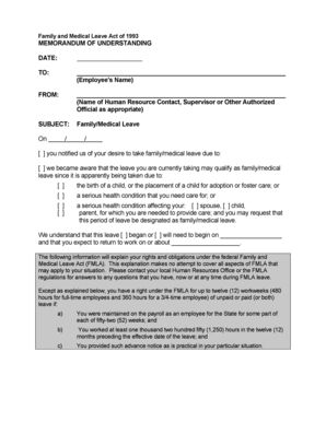 Family and Medical Leave Act Memorandum of Understanding