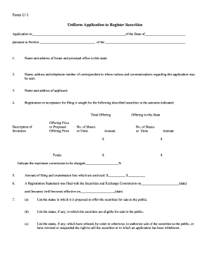 Form U-1 Uniform Application to Register Securities