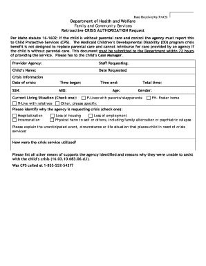 Idaho Crisis Authorization Request Form