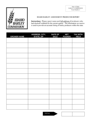 Idaho Barley Assessment Producer Report