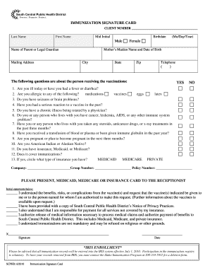 Immunization Signature Card