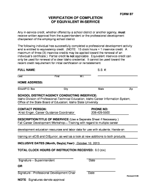 Idaho In-Service Credit Verification Form